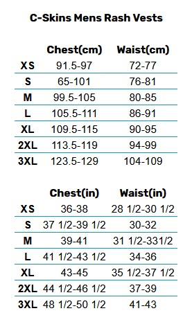 2025 CSkins Mens Rash Vests 0 Size Chart